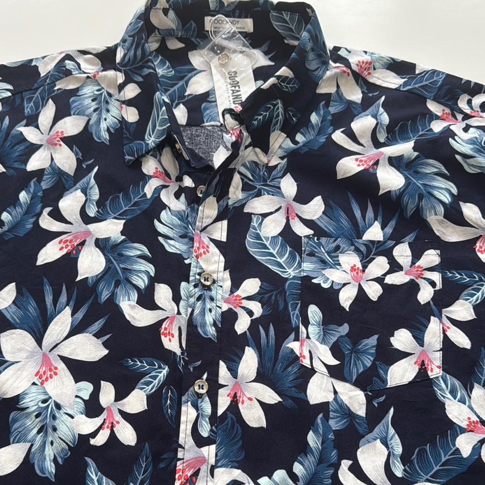 Blue and White Casual Floral Button Down Shirt